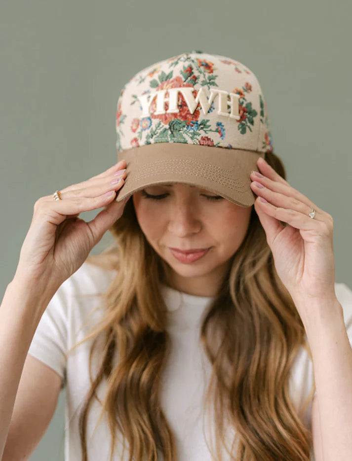 YHWH Floral Puff Embroidered Hat