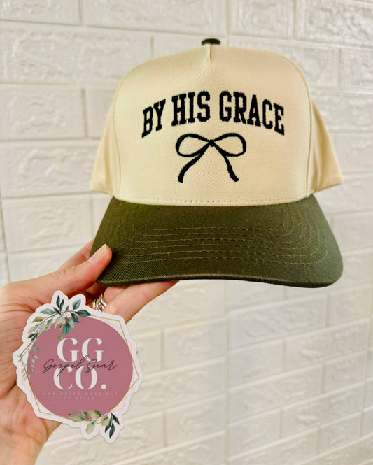 By His Grace Bow Hat, Embroidered Vintage Hat, Christian Dad Hat, Christian Gift