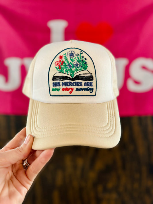 New Mercies Hat, Christian Trucker Hat, Embroidered Patch Hat, Trucker Hat, Patch Trucker Hat, Christian Gift