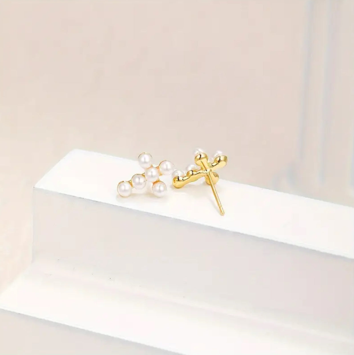 Pearl Cross Stud Earrings
