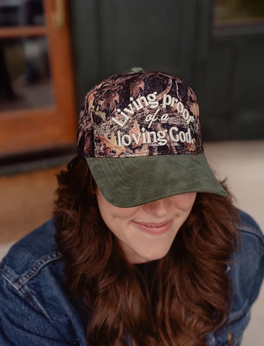 Living Proof Of A Loving God Camo Puff Embroidered Hat