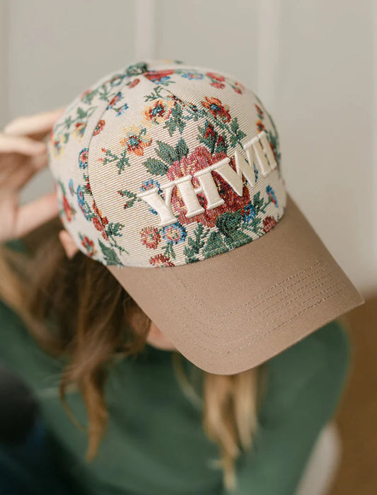 YHWH Floral Puff Embroidered Hat