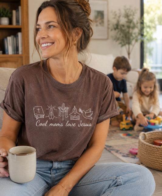 Cool Moms Love Jesus Embroidered Shirt - Embroidered Christian Shirt