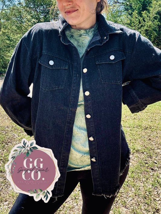 Floral Cross Embroidered Black Denim Jacket, Embroidered Jacket, Christian Denim Jacket, Christian Gift