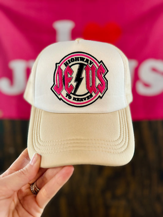 Jesus Highway To Heaven Hat, Christian Trucker Hat, Embroidered Patch Hat, Trucker Hat, Patch Trucker Hat, Christian Gift