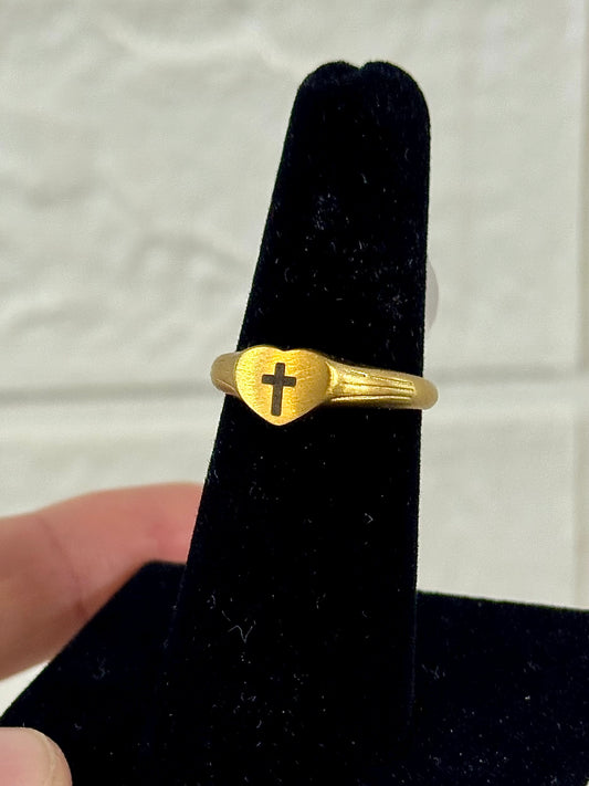 Cross Heart Gold 18k Gold Ring - Christian Jewelry - Christian Ring  - Christian Gift