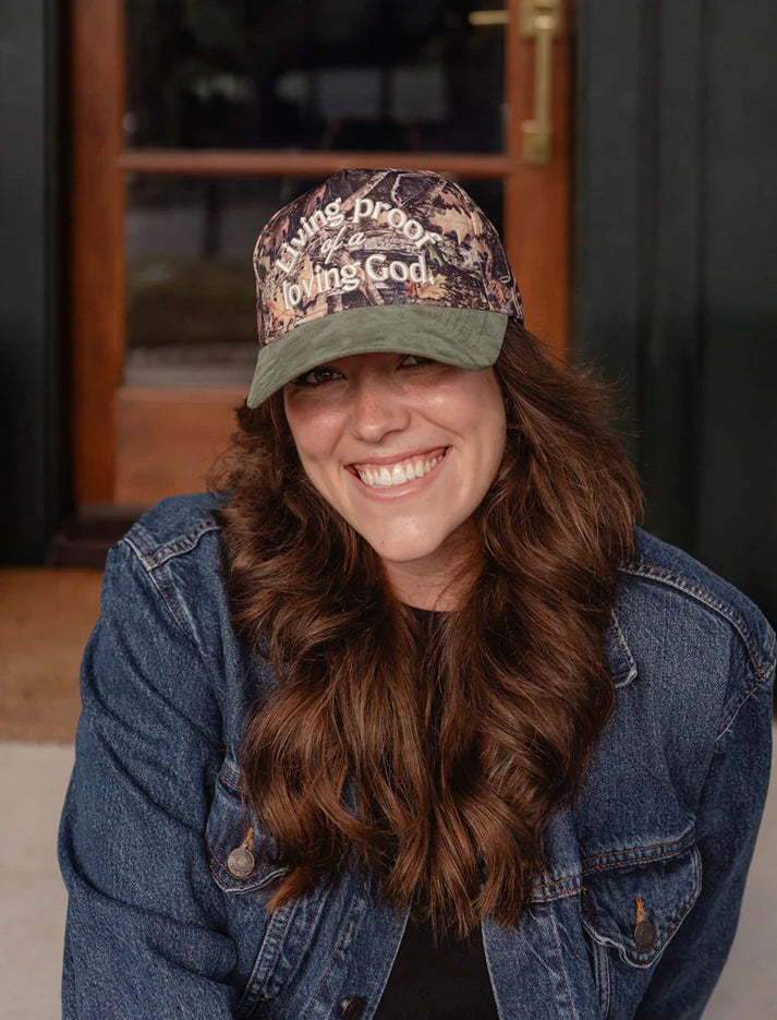 Living Proof Of A Loving God Camo Puff Embroidered Hat