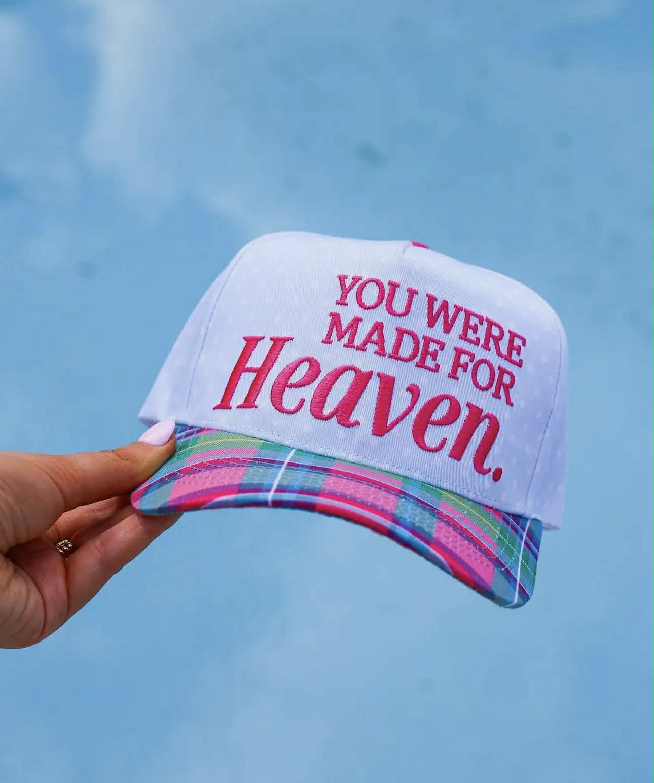 You Were Made For Heaven Plaid Bill Embroidered Hat