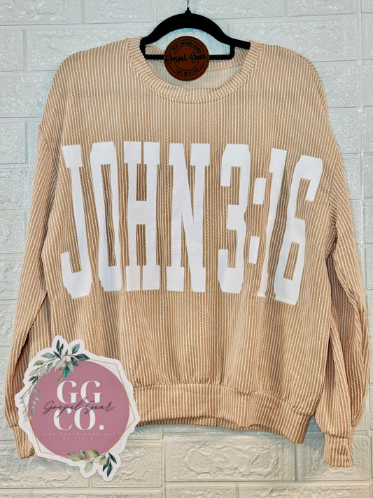 John 3:16 Christian Corded Crewneck Shirt, Corded Shirt, Christian Corded Crew, Christian Gift