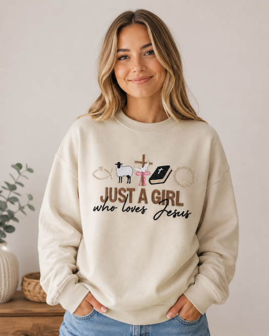 Just A Girl Who Loves Jesus Embroidered Shirt