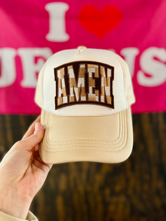 Amen Checkered Trucker Hat, Christian Foam Trucker Hat, Embroidered Patch Hat, Trucker Hat, Patch Trucker Hat, Christian Gift, Jesus Hats