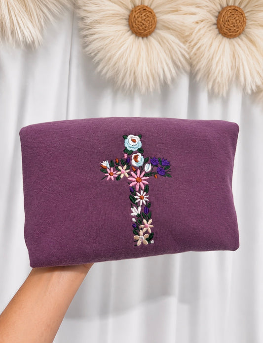 Floral Cross Embroidered Shirt - Embroidered Christian Shirt