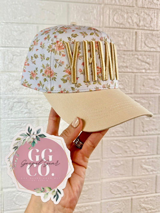 Floral YHWH Puff Embroidered Hat, Christian Hat, Christian Gift