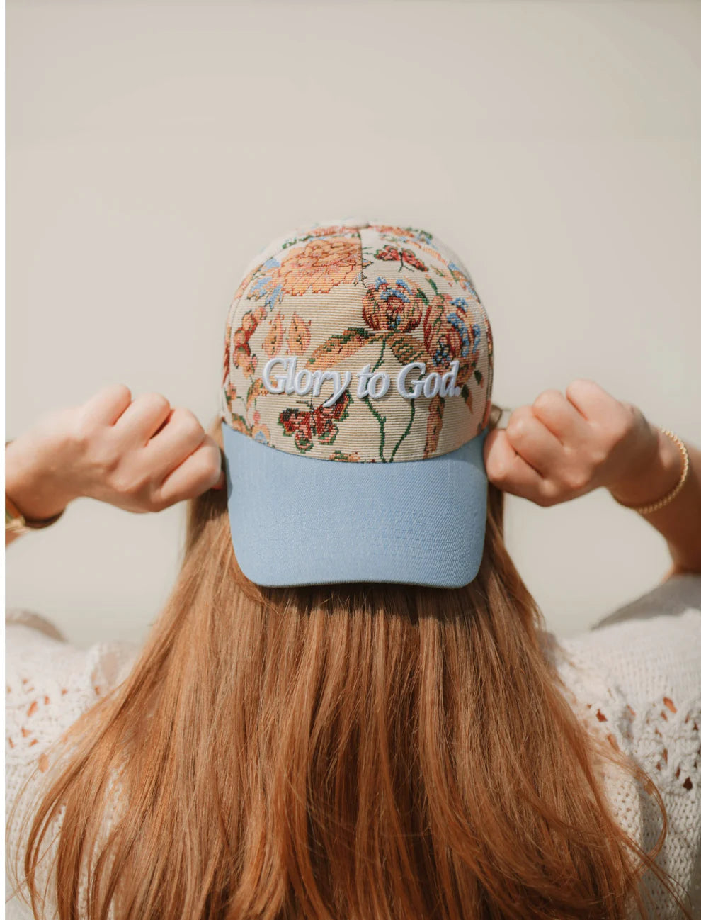 Glory To God Floral Puff Embroidered Hat