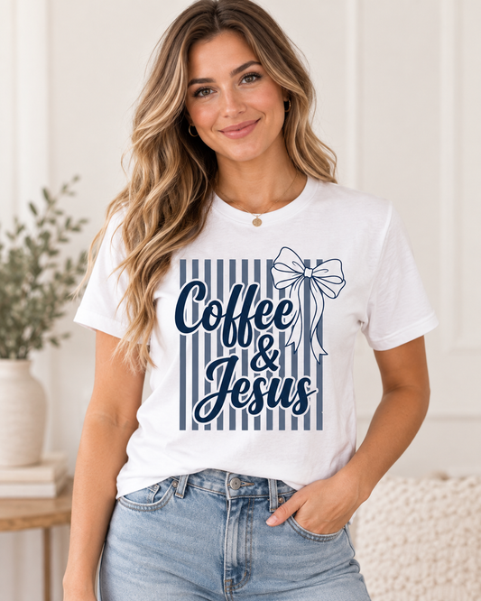 Coffee & Jesus Stripes Graphic Shirt