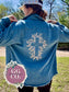 Floral Cross Embroidered Blue Denim Jacket, Embroidered Jacket, Christian Denim Jacket, Christian Gift