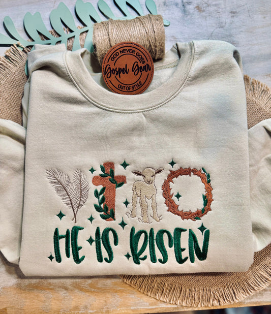 He Is Risen Embroidered Shirt, Christian Sweatshirt, Embroidered Jesus Pullover, Christian Pullover, Christian Gift