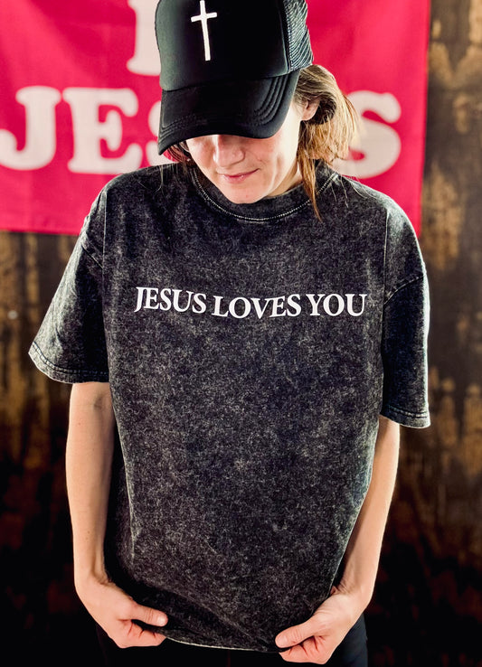 Jesus Loves You - Acid Wash Tee - Christian Shirt - Jesus Tee - Christian Gift - Christian Apparel