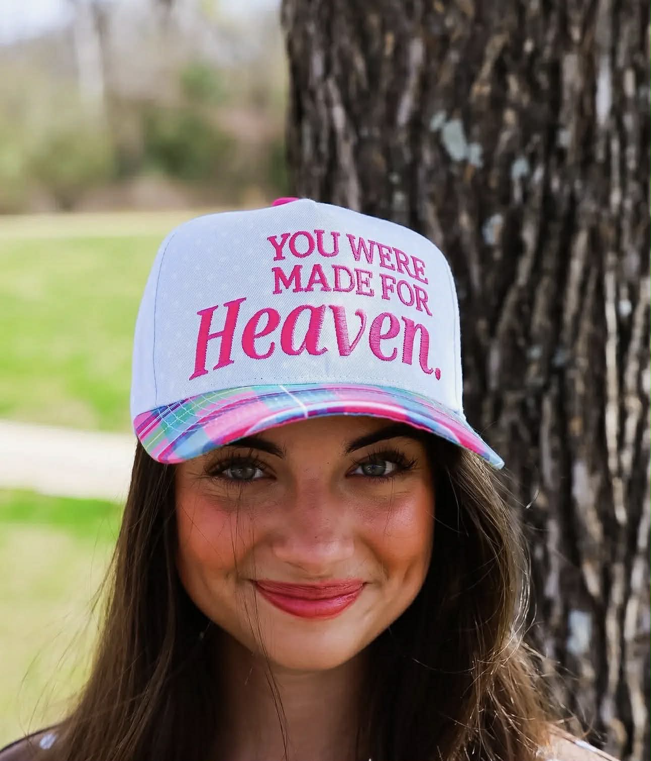 You Were Made For Heaven Plaid Bill Embroidered Hat