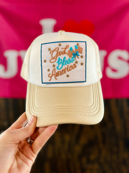 God Bless America Hat, Christian Trucker Hat, Embroidered Patch Hat, Trucker Hat, Patch Trucker Hat, Christian Gift