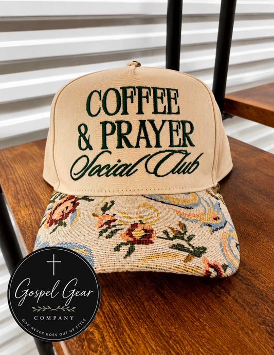 Coffee And Prayer Social Club Embroidered Hat
