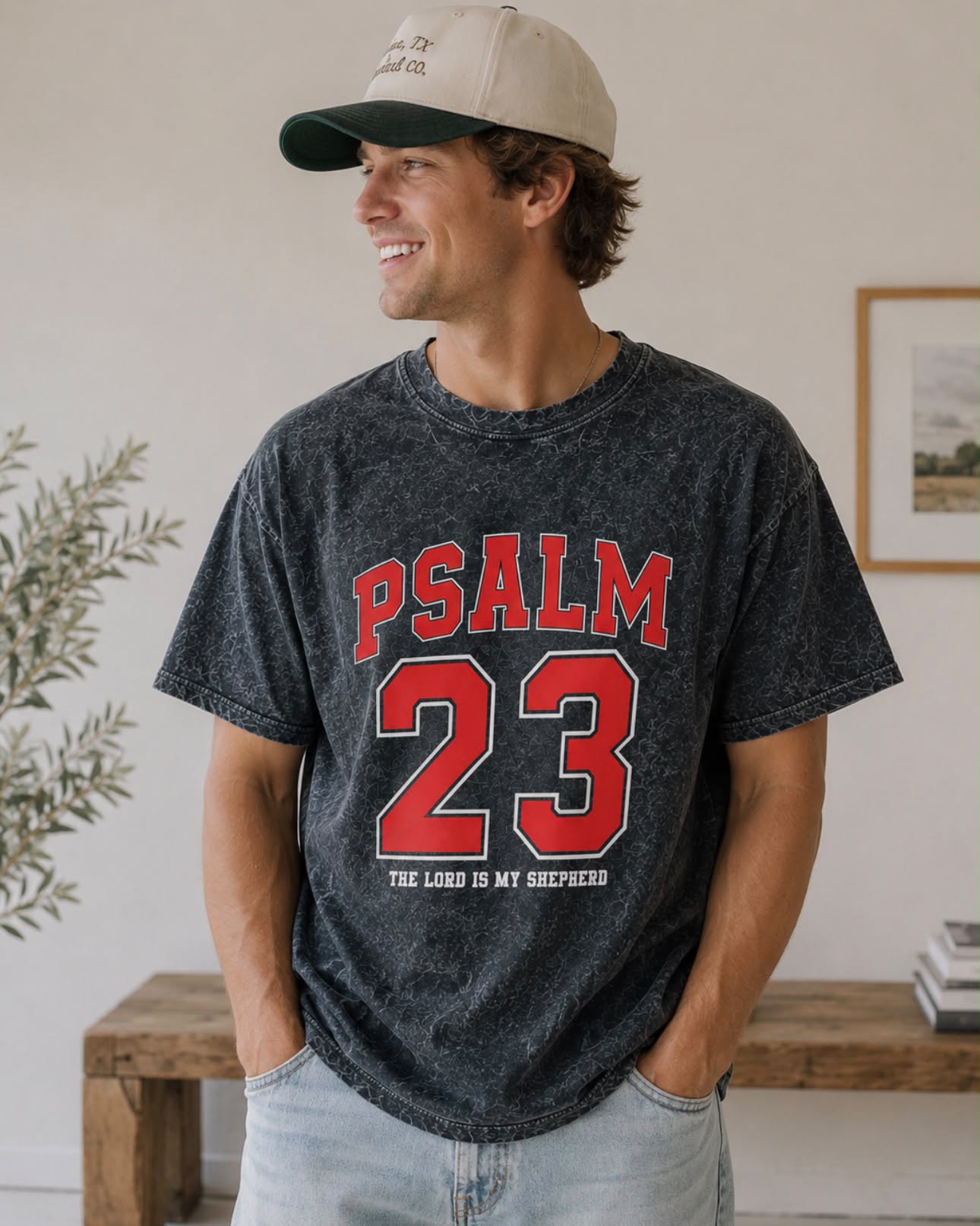 Psalm 23 Acid Wash Tee - Black Acid Wash Colortone Tee