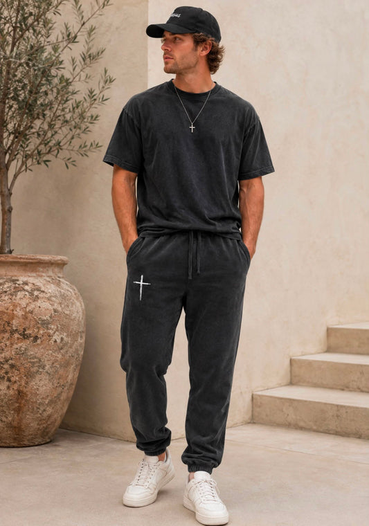 Cross Acid Washed Sweatpants