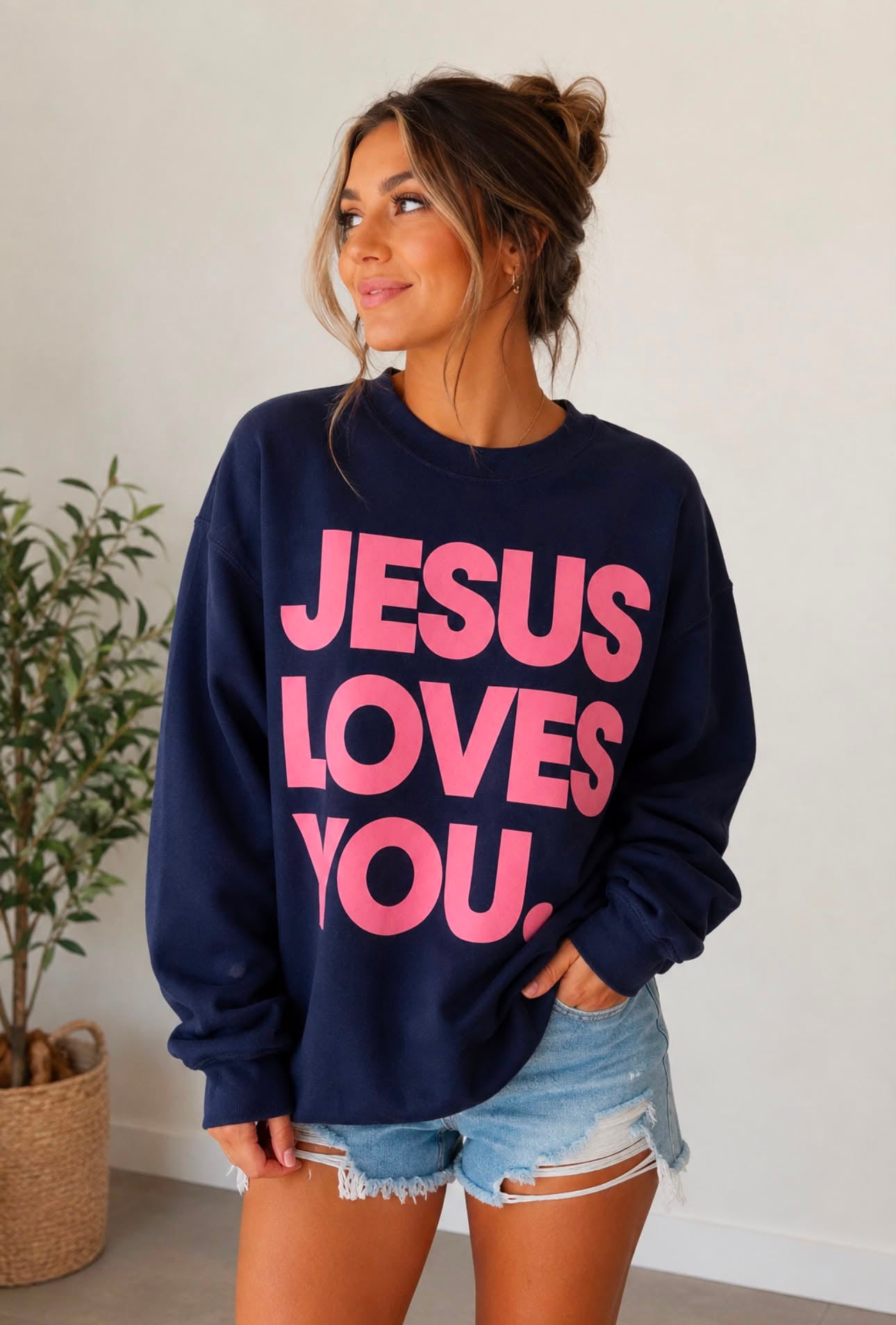 Jesus Loves You. - Navy Crewneck Sweatshirt