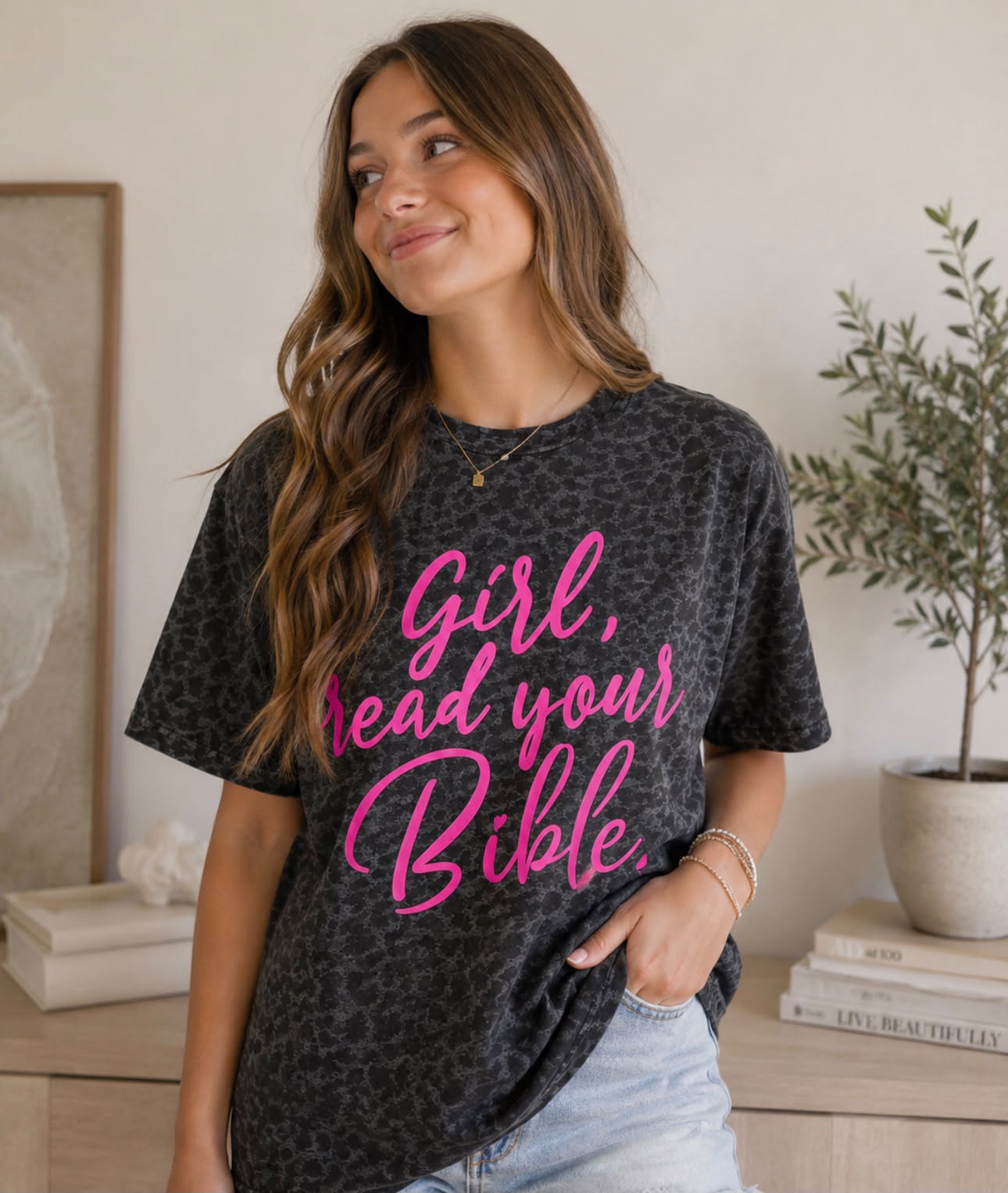 Girl Read Your Bible - Black Leopard Tee