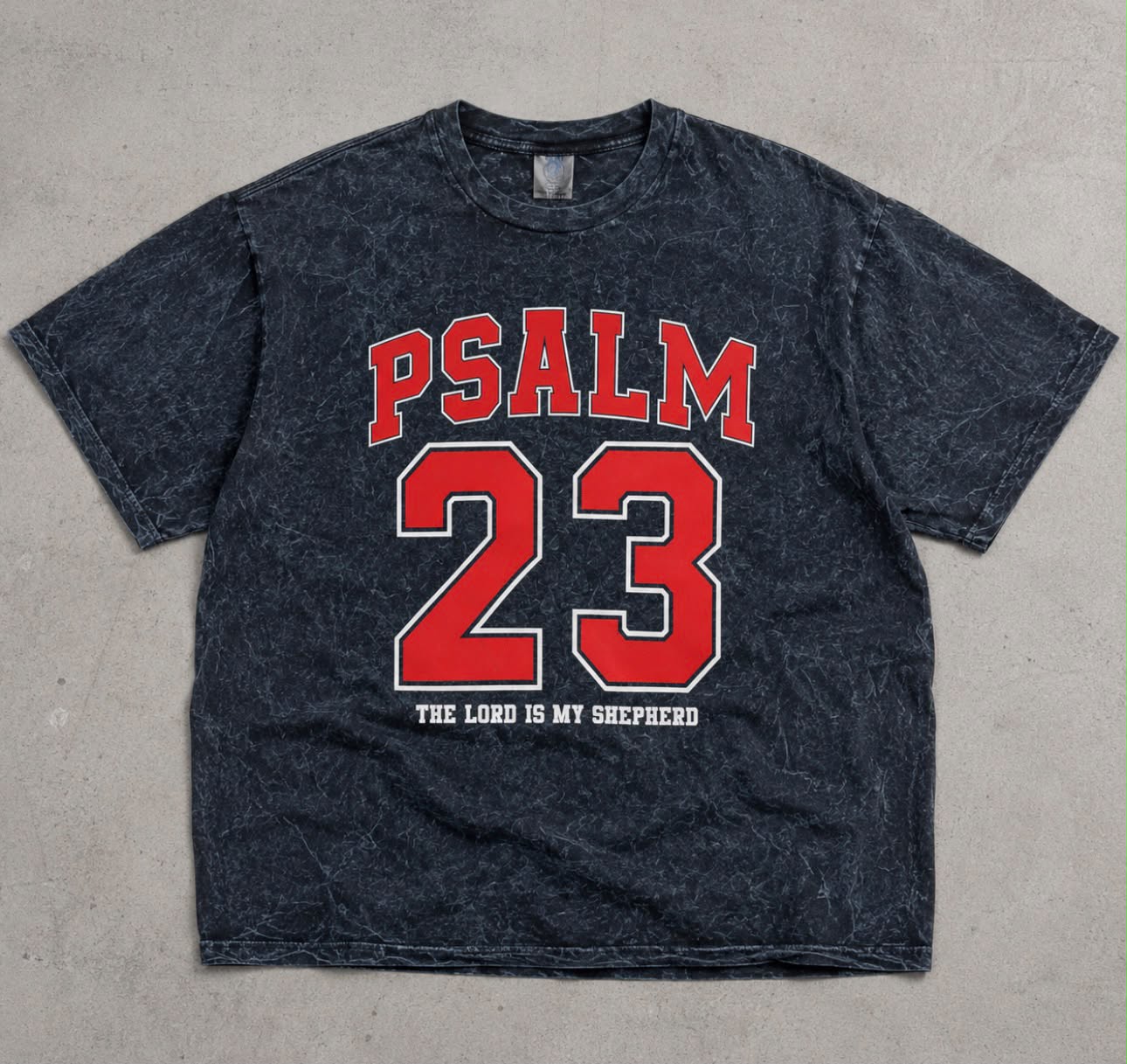 Psalm 23 Acid Wash Tee - Black Acid Wash Colortone Tee