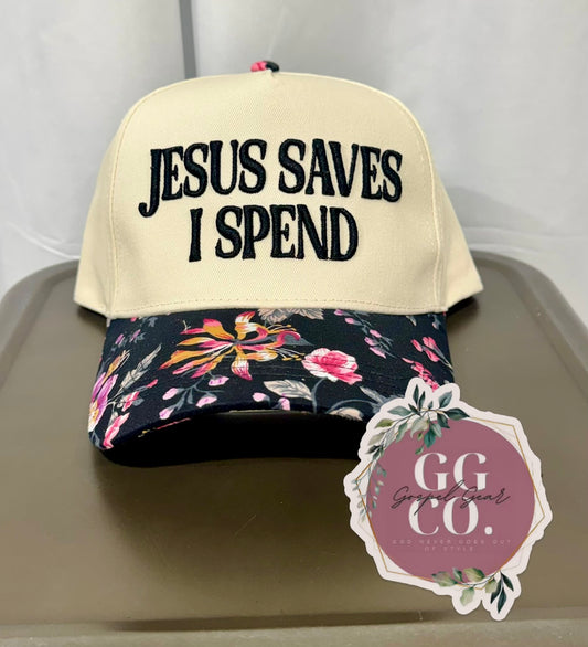 Jesus Saves I Spend Puff Embroidered Hat