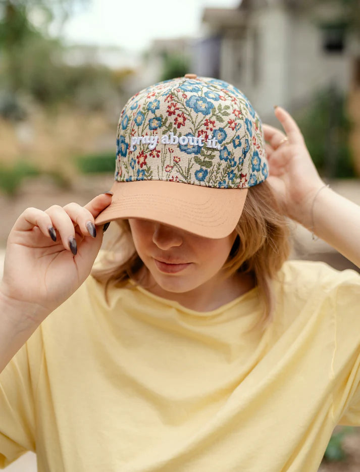 Pray About It Floral Puff Embroidered Hat