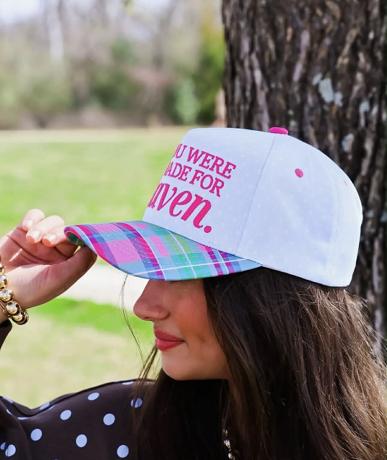 You Were Made For Heaven Plaid Bill Embroidered Hat