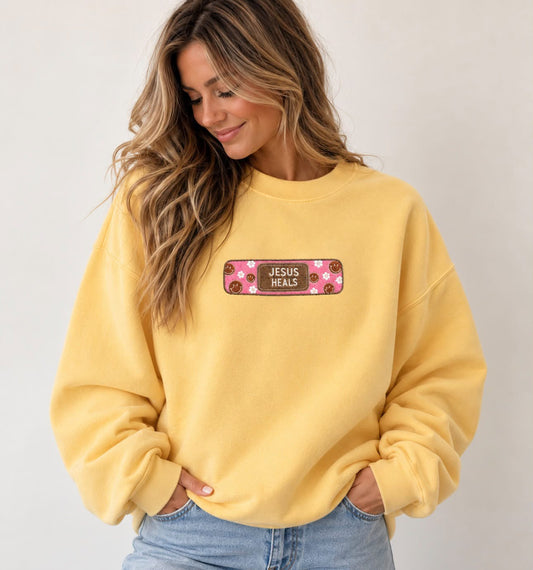 Jesus Heals Smiley Face Band-aid Embroidered Graphic Shirt