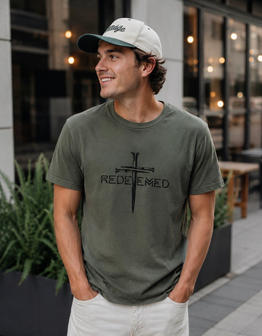 Redeemed Nails Cross Embroidered Shirt - Embroidered Christian Shirt