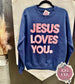 Jesus Loves You - Navy Crewneck/Pink Graphic - Ready To Ship