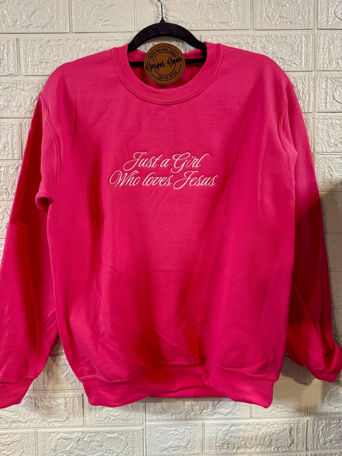 Just A Girl Who Loves Jesus Script Embroidered Shirt, Embroidered Pullover, Christian Tee, Embroidered Shirt, Christian Sweatshirt, Christian Gift