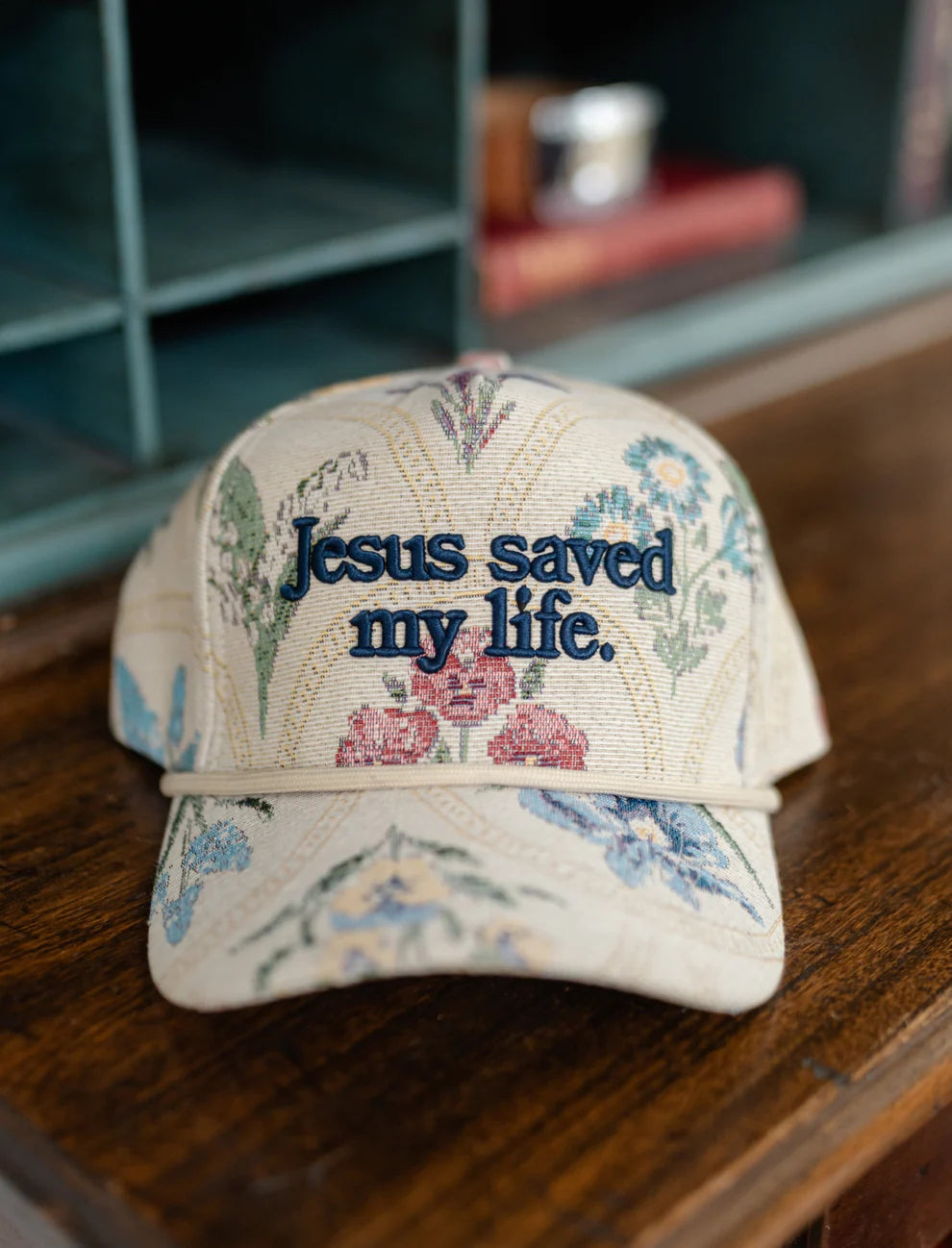 Jesus Saved My Life Floral Puff Embroidered Hat