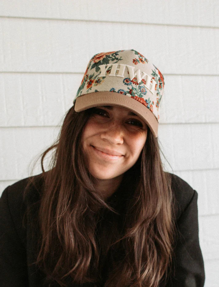 YHWH Floral Puff Embroidered Hat