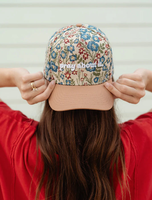 Pray About It Floral Puff Embroidered Hat