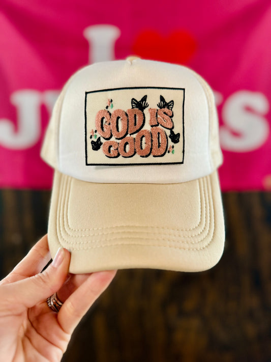 God Is Good Butterfly Hat, Christian Trucker Hat, Embroidered Patch Hat, Trucker Hat, Patch Trucker Hat, Christian Gift