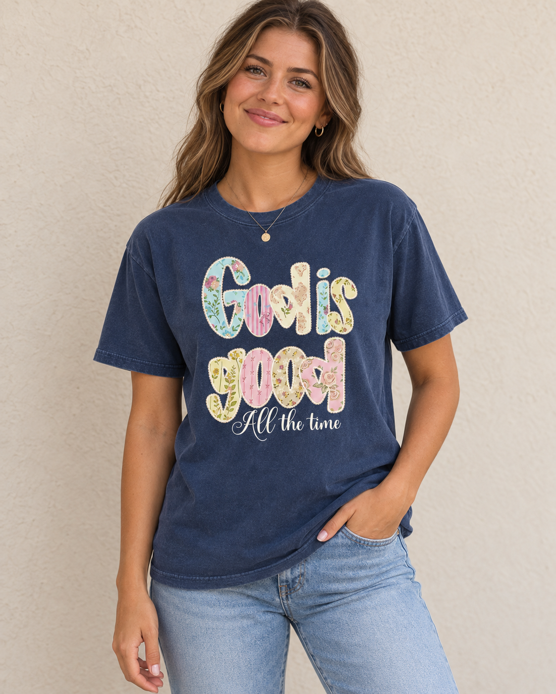 God Is Good All The Time Patchwork Graphic Shirt
