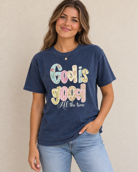 God Is Good All The Time Patchwork Graphic Shirt