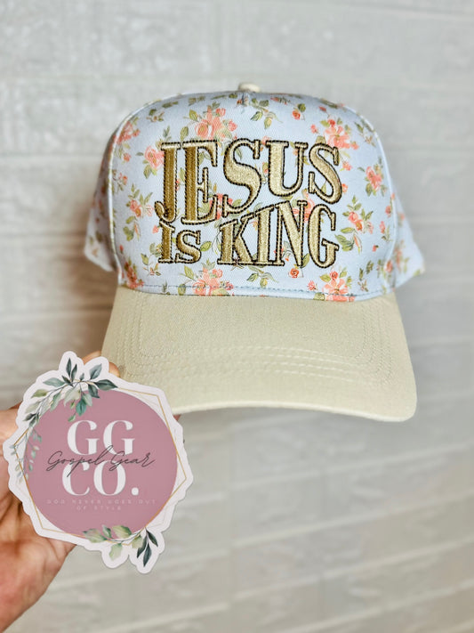 Jesus Is King Floral Embroidered Hat, Embroidered Hat, Embroidered Christian Hat, Christian Dad Hat, Christian Gift, Embroidered Vintage Hat, Christian Gift