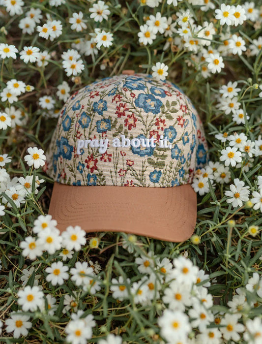 Pray About It Floral Puff Embroidered Hat