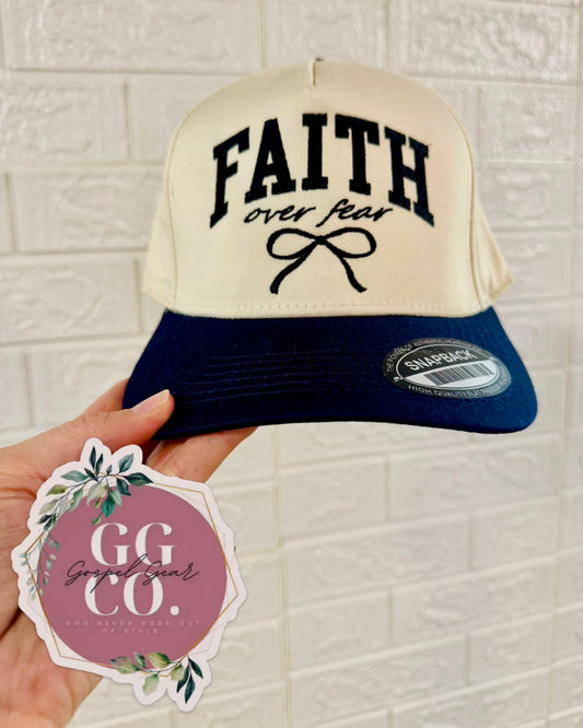 Faith Over Fear Bow Hat, Embroidered Vintage Hat, Christian Dad Hat, Christian Gift