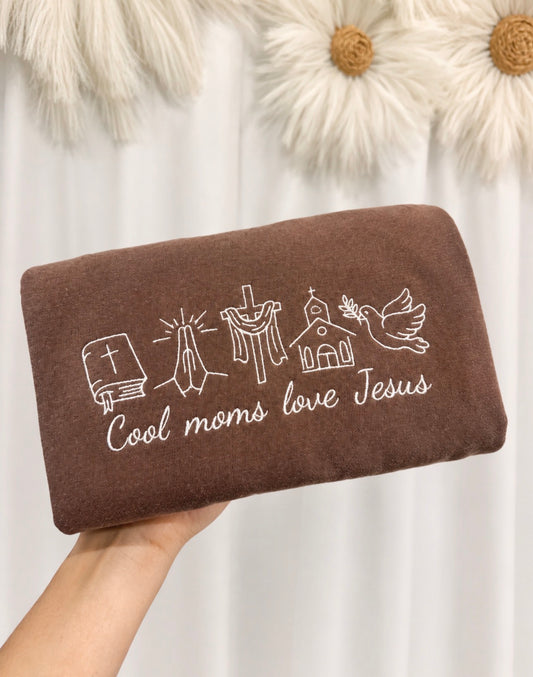 Cool Moms Love Jesus Embroidered Shirt - Embroidered Christian Shirt