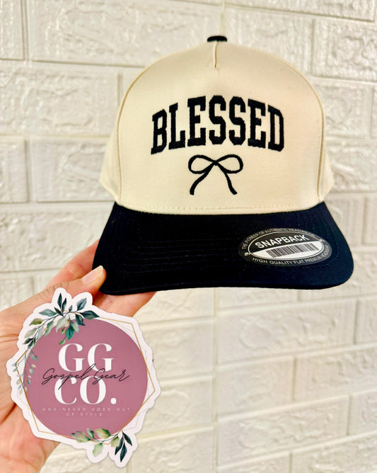 Blessed Bow Hat, Embroidered Vintage Hat, Christian Dad Hat, Christian Gift