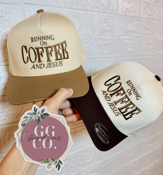Running On Coffee And Jesus Embroidered Hat, Christian Embroidered Hat, Baseball Cap, Christian Gift