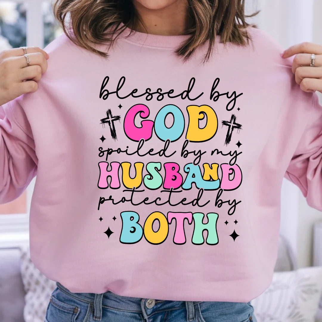 Blessed By God Spoiled By My Husband -  Christian Graphic T-Shirt (4-9)